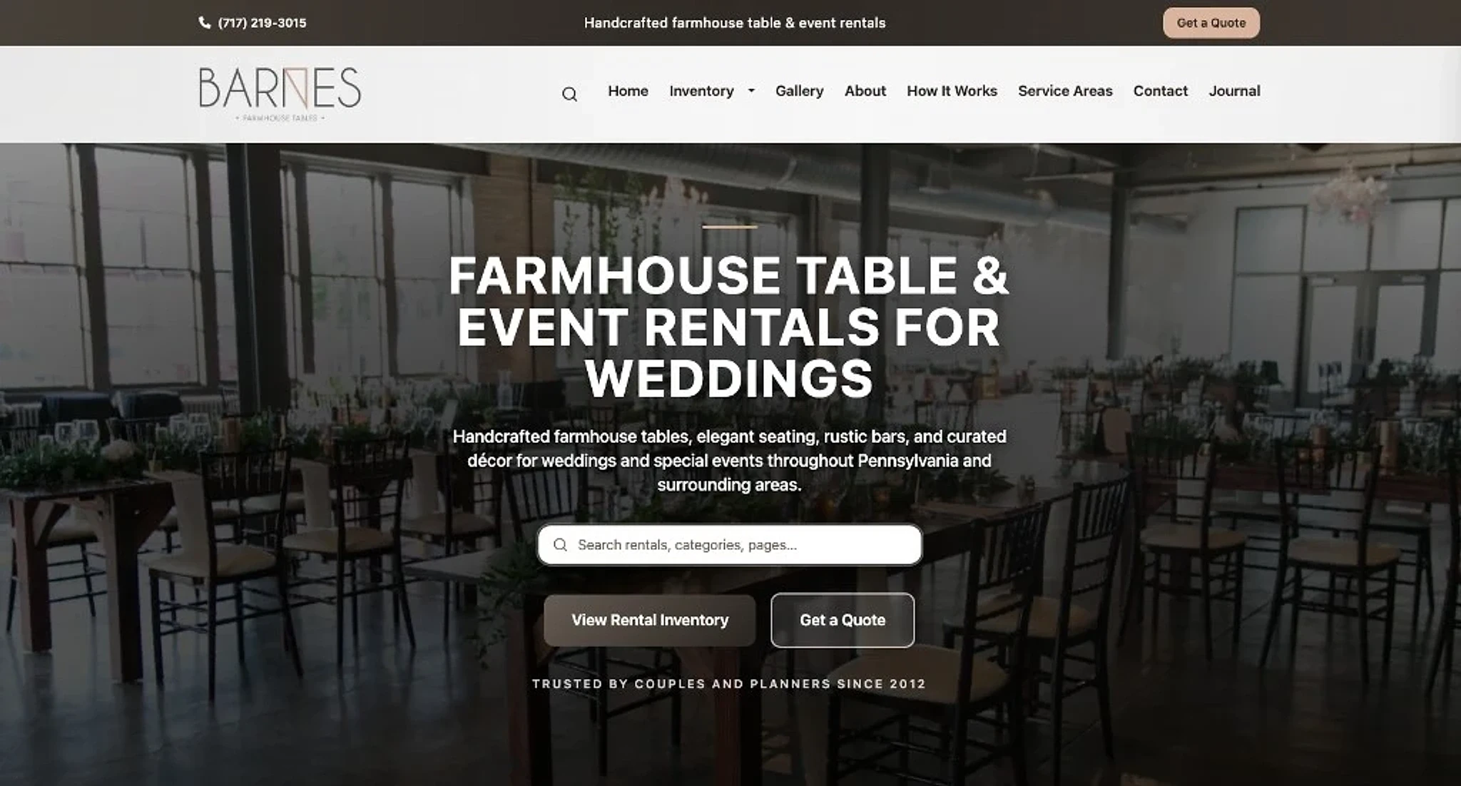 Barnes Farmhouse Tables public website homepage